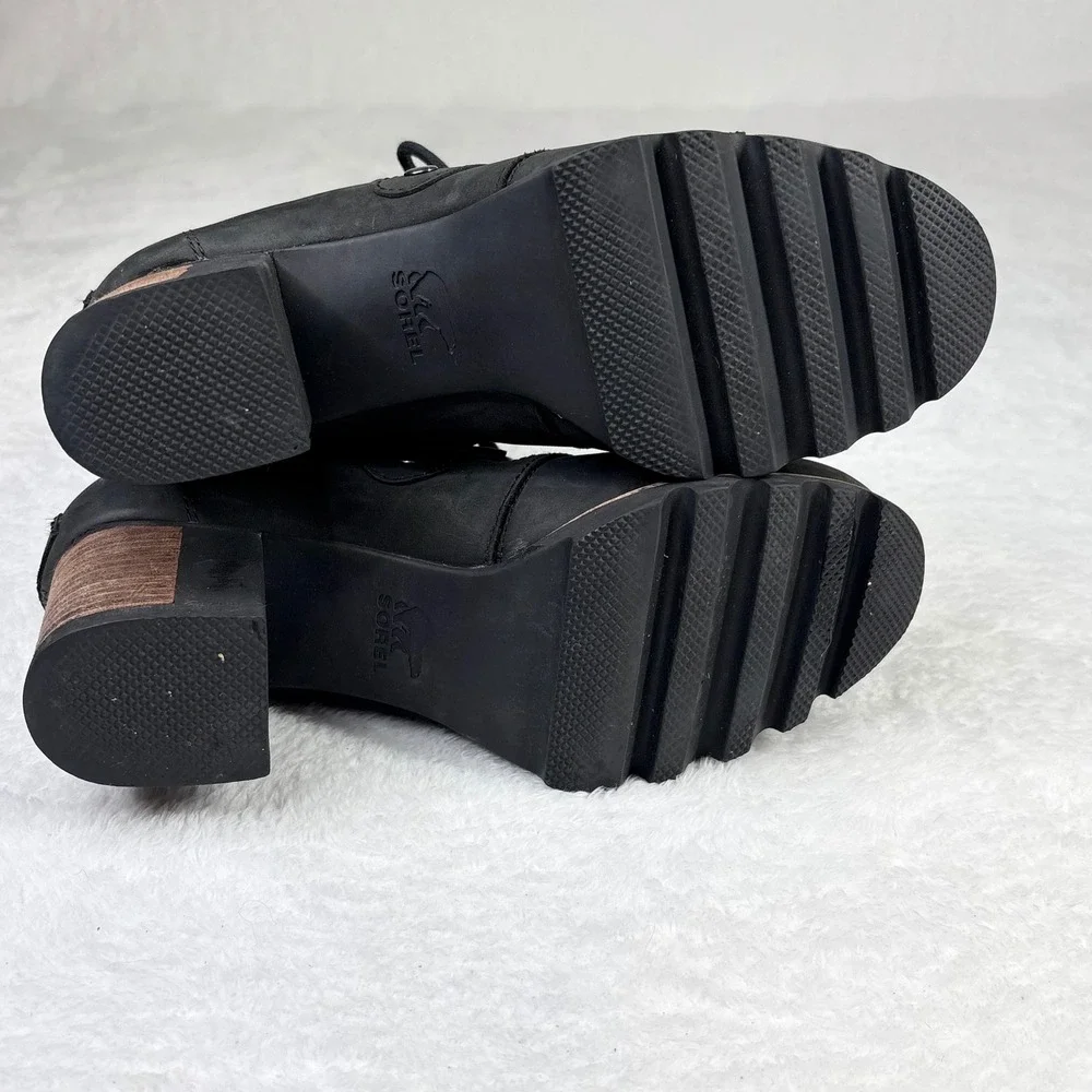 Sorel‎ Addington Lace Black Leather Ankle Boots NL2360-010 Womens 8 Waterproof